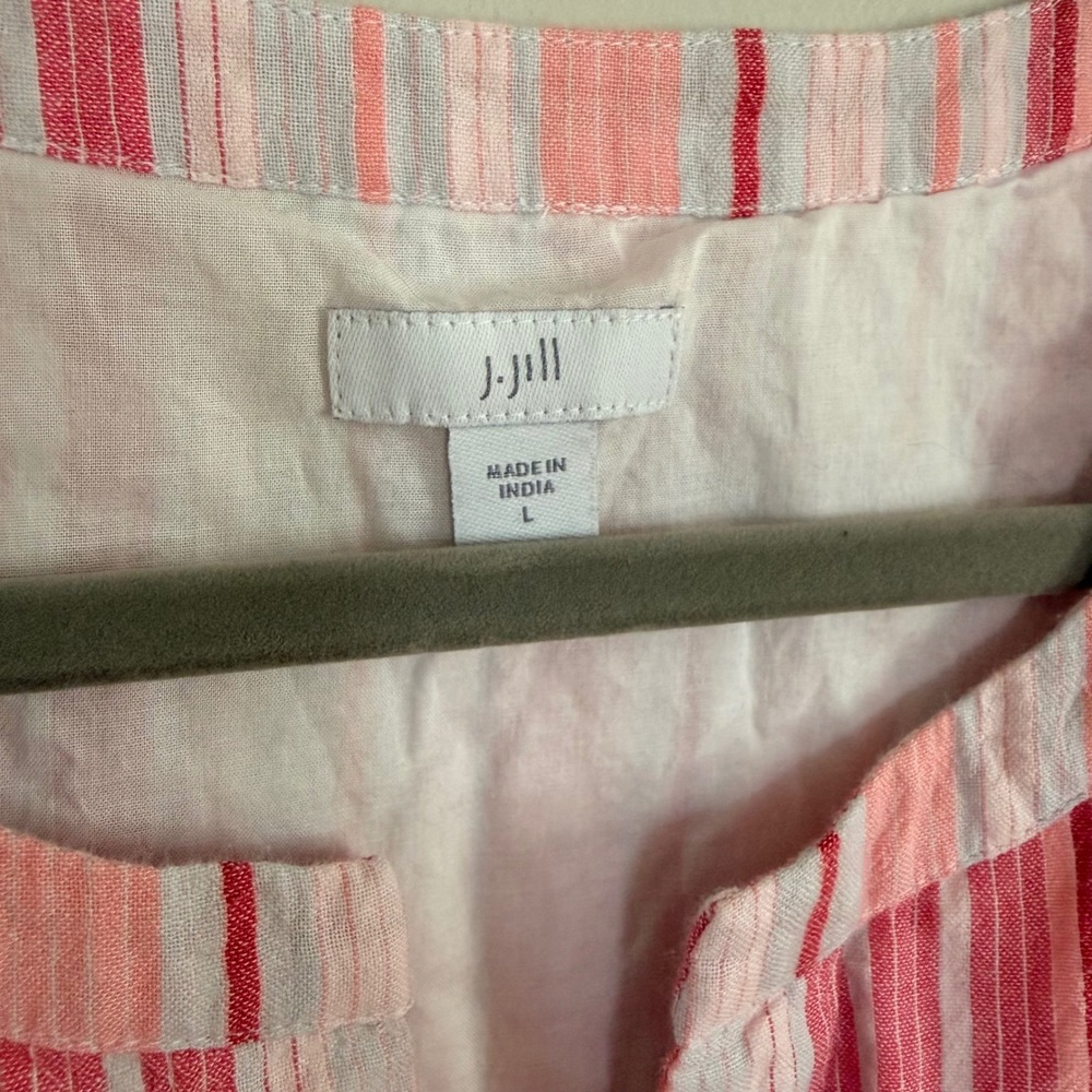 J. Jill Pink Striped Tiered Cotton Midi Dress Sleeveless Large Beach Breezy - Picture 5 of 6